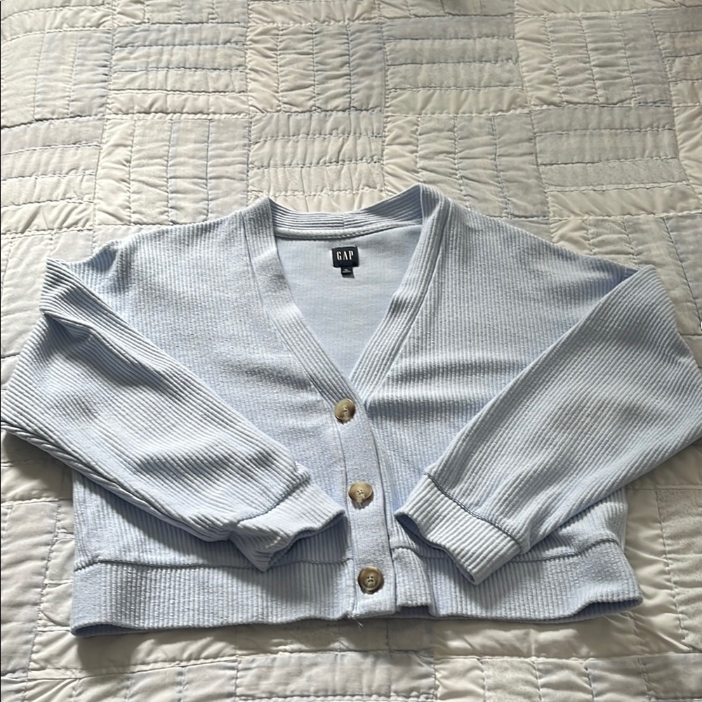GAP Women's Soft Blue Ribbed Cardigan